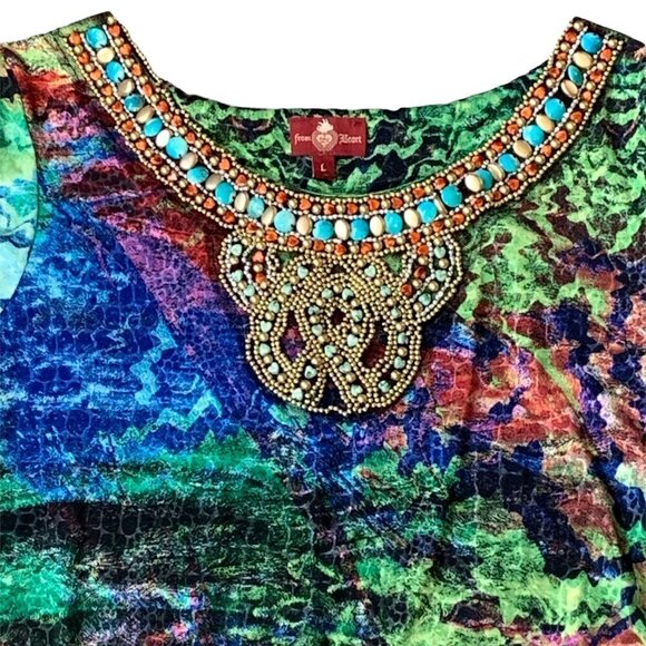 From the Heart Beaded Colorful Mini Dress Tunic Sz L #26F - Picture 6 of 9